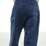 Linen Button Comfy Pants Blue