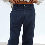 Linen Button Comfy Pants Blue