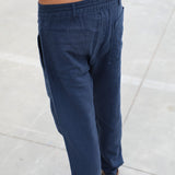 Linen Button Comfy Pants Blue