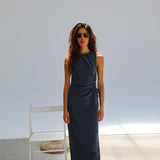 Hole Linen Dress Dark Blue