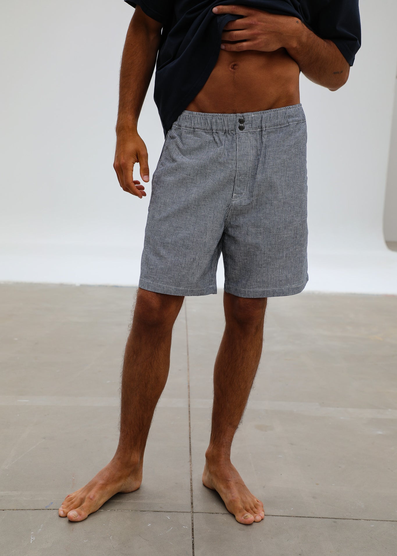 Short Comfy Linen Stripes Blue