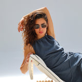 Hole Linen Dress Dark Blue