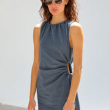 Hole Linen Dress Dark Blue