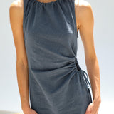 Hole Linen Dress Dark Blue