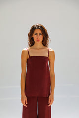 Thin Straps Cupro Silk Top Burgundy