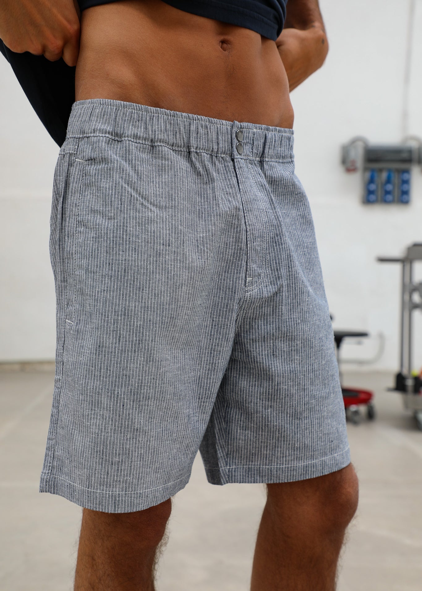 Short Comfy Linen Stripes Blue