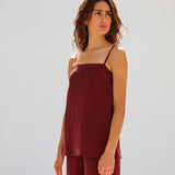 Thin Straps Cupro Silk Top Burgundy