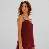 Thin Straps Cupro Silk Top Burgundy