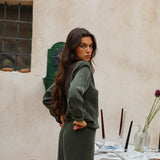 Draped Cupro Blouse Olive Green