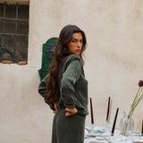 Draped Cupro Blouse Olive Green