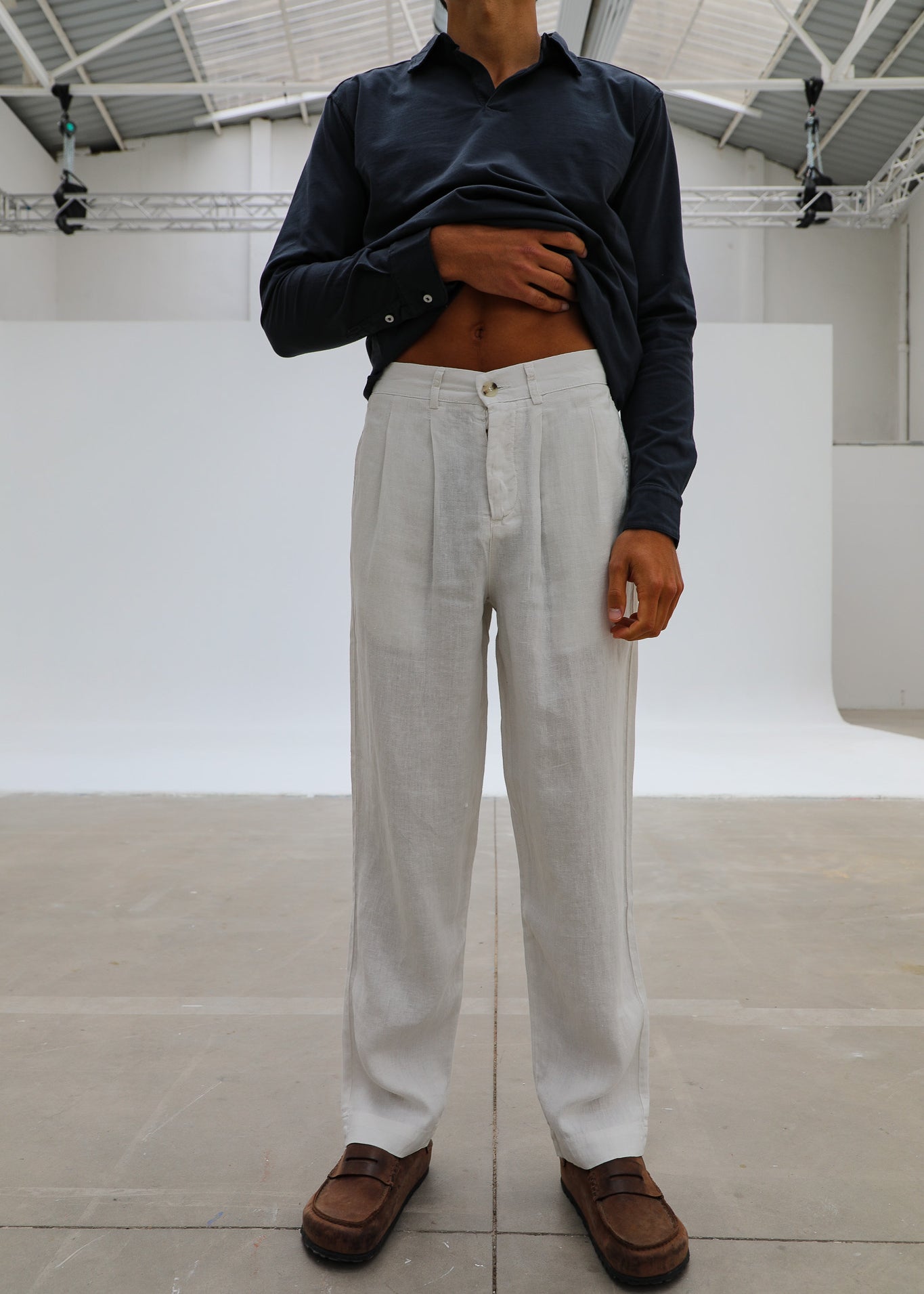 Retro Pleated Pants Natural