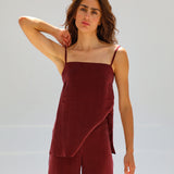 Thin Straps Cupro Silk Top Burgundy