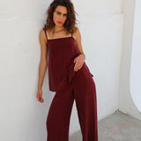 Thin Straps Cupro Silk Top Burgundy