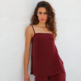 Thin Straps Cupro Silk Top Burgundy