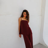 Thin Straps Cupro Silk Top Burgundy