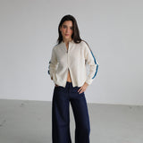 Zip Knit Sweater Lines Natural & Blue