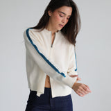 Zip Knit Sweater Lines Natural & Blue