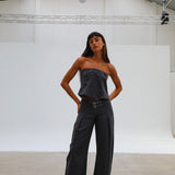 Linen Belt Pleated Pants Grey