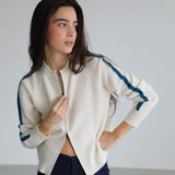 Zip Knit Sweater Lines Natural & Blue