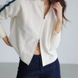 Zip Knit Sweater Lines Natural & Blue