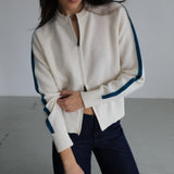 Zip Knit Sweater Lines Natural & Blue