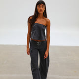 Linen Belt Pleated Pants Grey