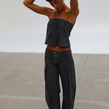 Linen Belt Pleated Pants Grey