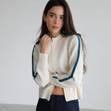 Zip Knit Sweater Lines Natural & Blue