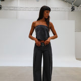 Linen Belt Pleated Pants Grey