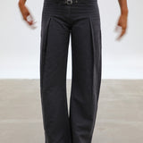 Linen Belt Pleated Pants Grey
