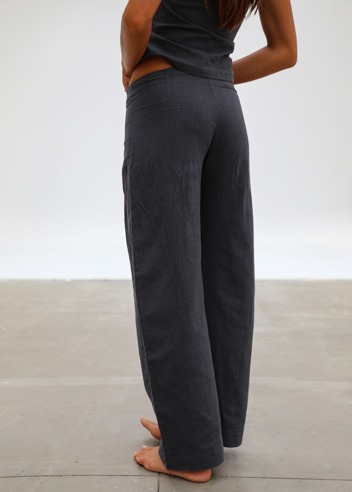 Linen Belt Pleated Pants Grey