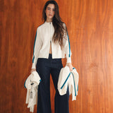 Zip Knit Sweater Lines Natural & Blue