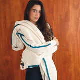 Zip Knit Sweater Lines Natural & Blue