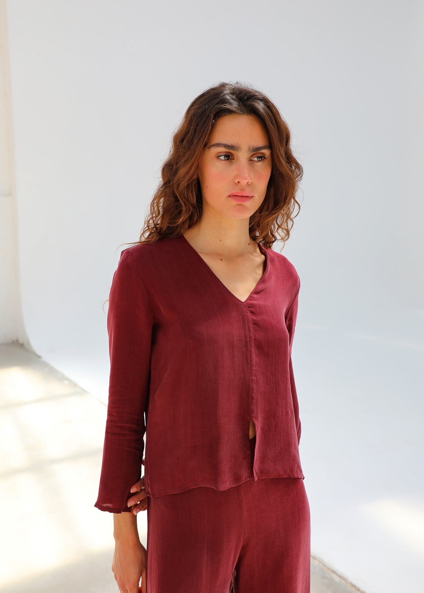 Flow Cupro Silk Top Burgundy