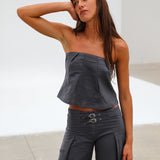 Linen Bandeau Top Grey