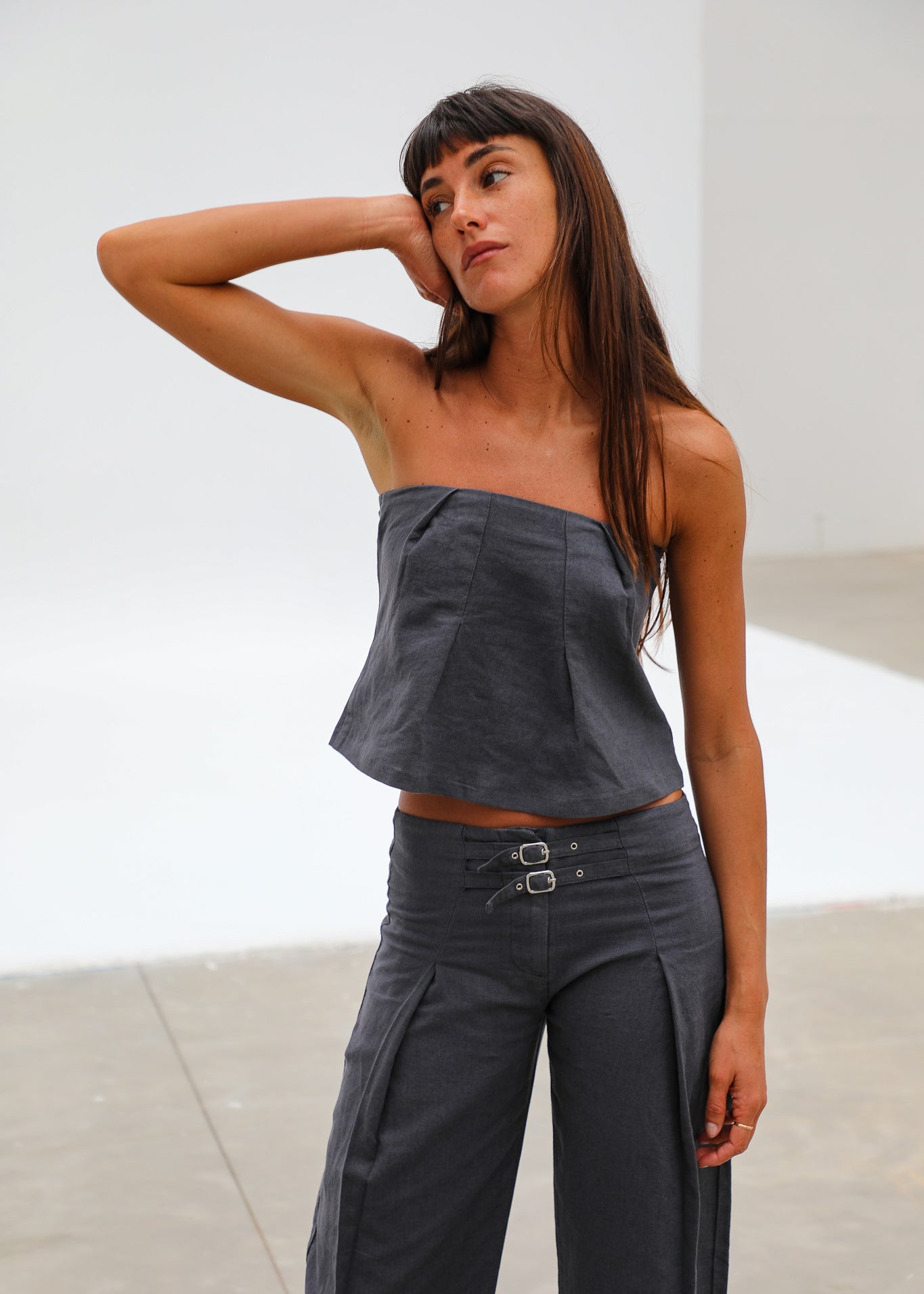 Linen Bandeau Top Grey