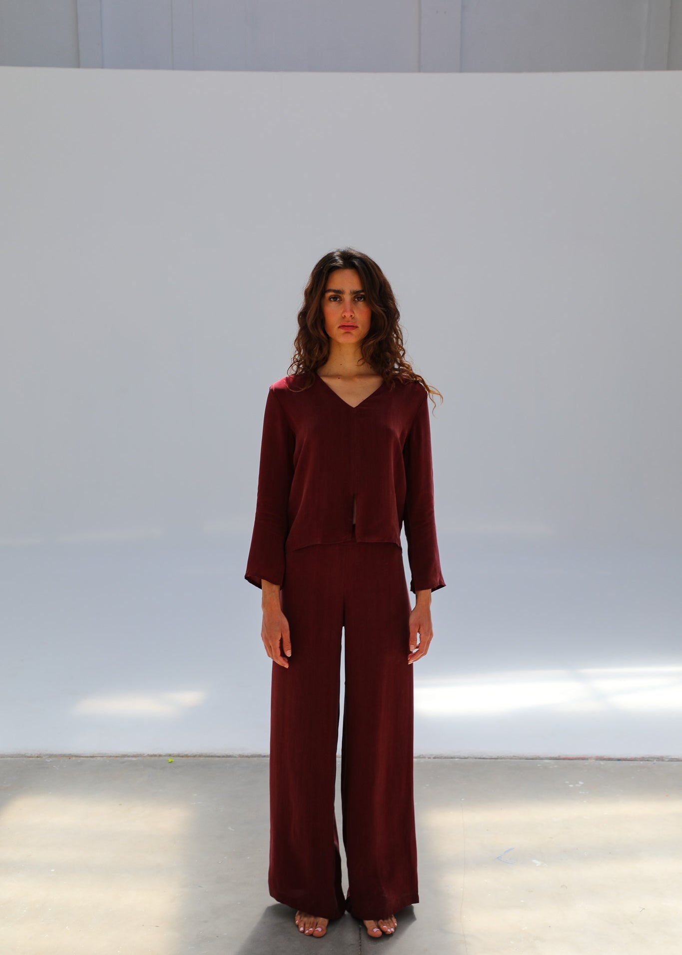 Flow Cupro Silk Top Burgundy