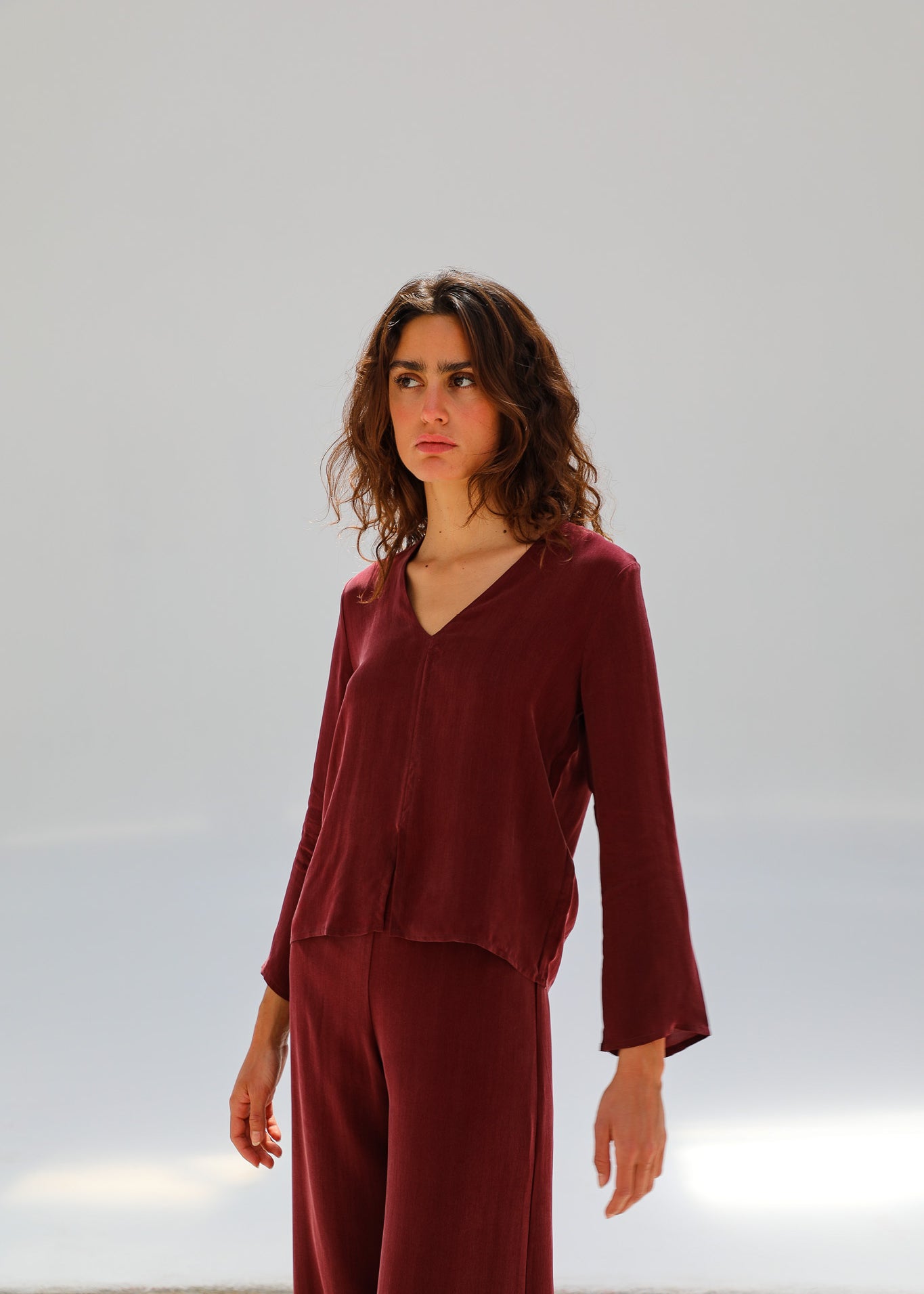 Flow Cupro Silk Top Burgundy
