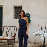 Asymmetric Cupro Top Navy