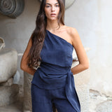 Asymmetric Cupro Top Navy