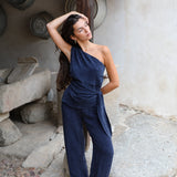 Asymmetric Cupro Top Navy