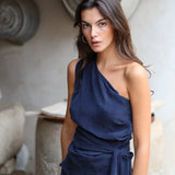 Asymmetric Cupro Top Navy