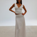 Linen V Neck Top Beige