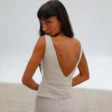 Linen V Neck Top Beige