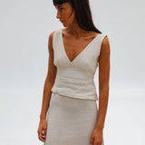 Linen V Neck Top Beige