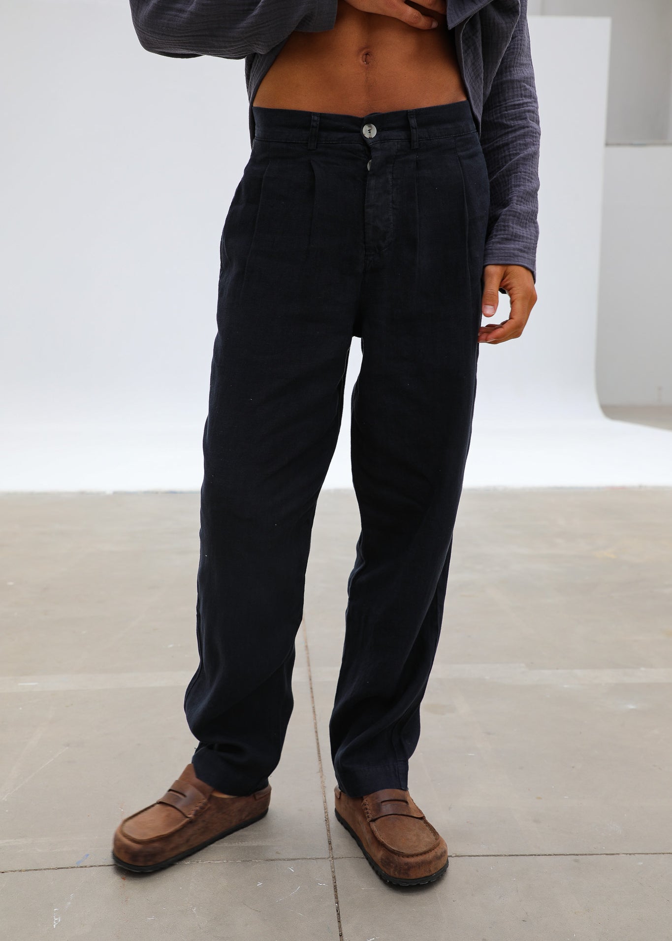 Retro Pleated Pants Navy