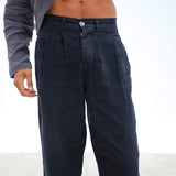 Retro Pleated Pants Navy