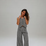 Vichy Pleated Pants Navy & White