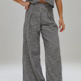 Vichy Pleated Pants Navy & White