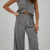 Vichy Pleated Pants Navy & White